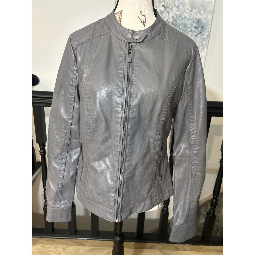 Jou Jou Vegan/Faux‎ Leather Jacket Gray Women's Size Medium